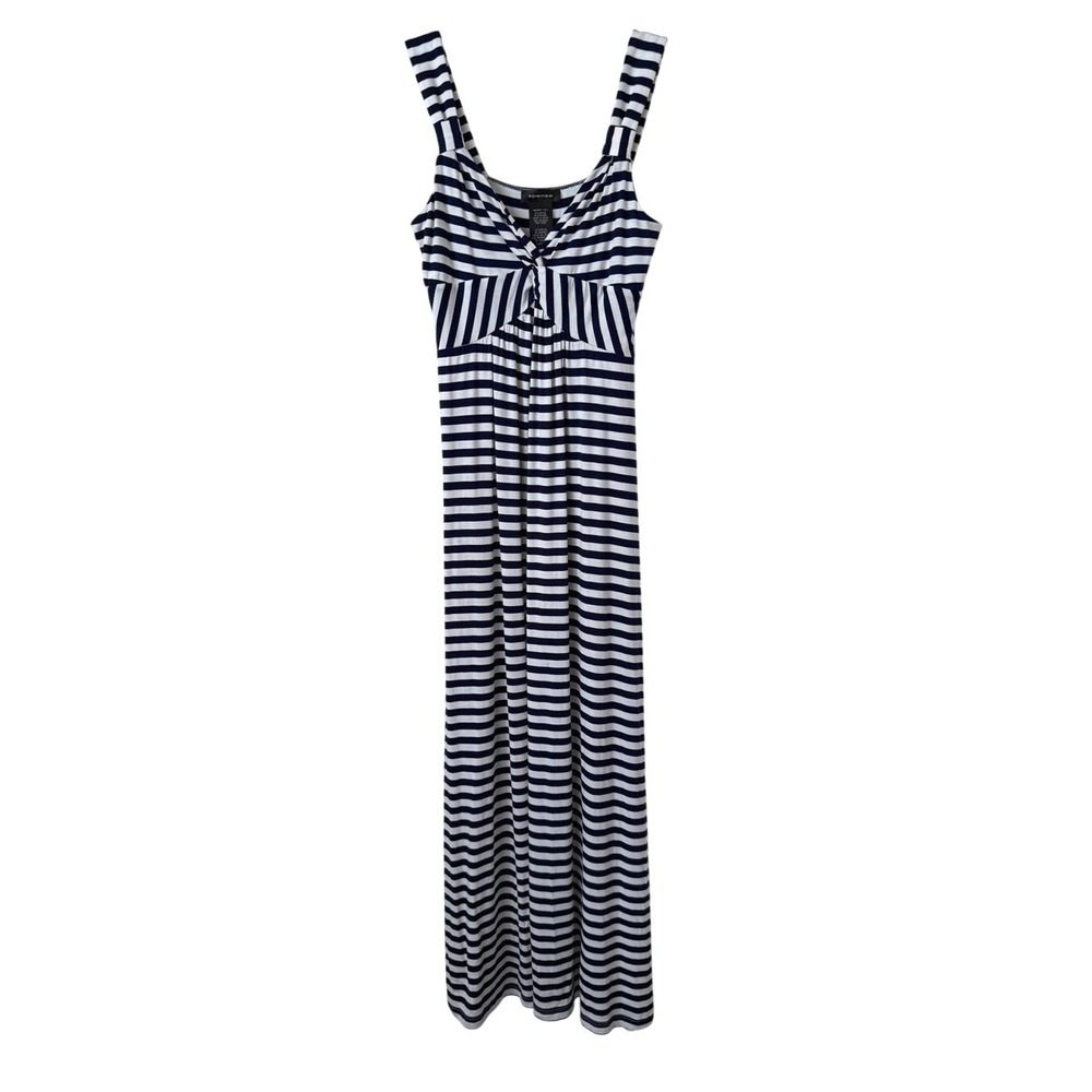 Spense Navy & White Striped Maxi Dress Twist Cinch Sweetheart Neck Coastal S